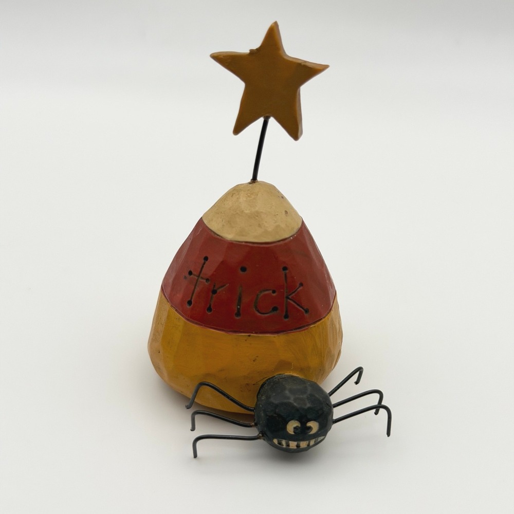 VTG Blossom Bucket Barbara Lloyd 2003 Halloween Trick Candy Corn Spider Folk Art